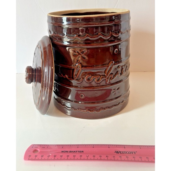 Marcrest Stoneware 1950's Brown Cookie Jar Daisy and Dot MCM Boho Cottage Core - Picture 2 of 10